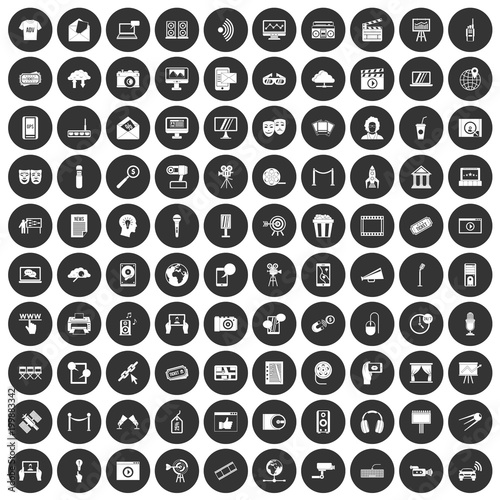 100 multimedia icons set black circle