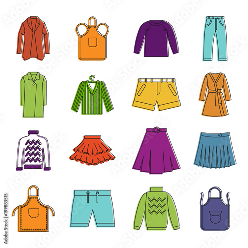 Clothes icon set  color outline style