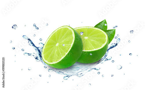 lime water splash isolated on white