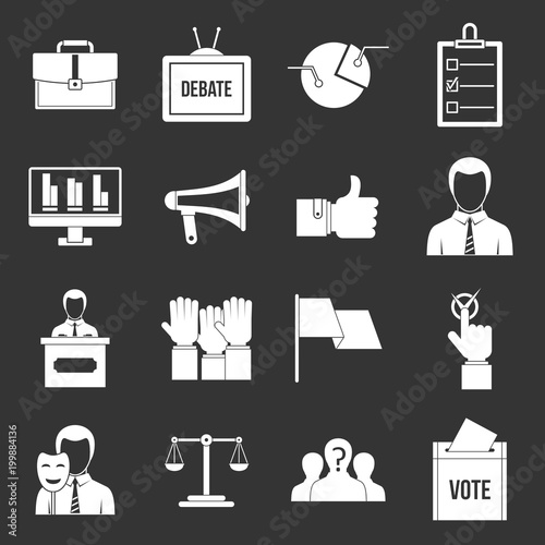 Election voting icons set grey vector