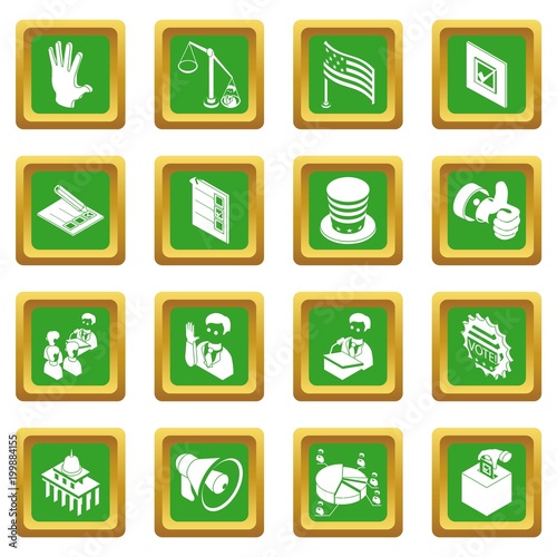 Election voting icons set green square vector