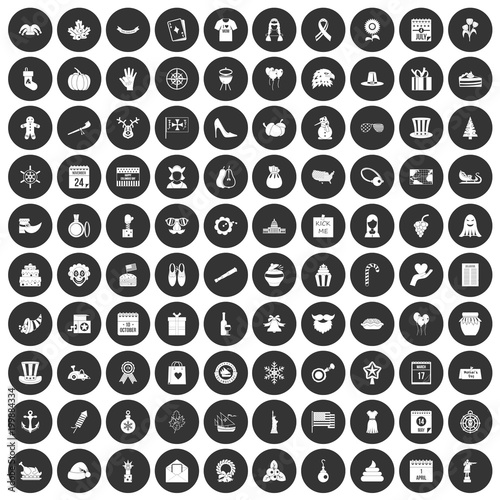 100 national holiday icons set black circle