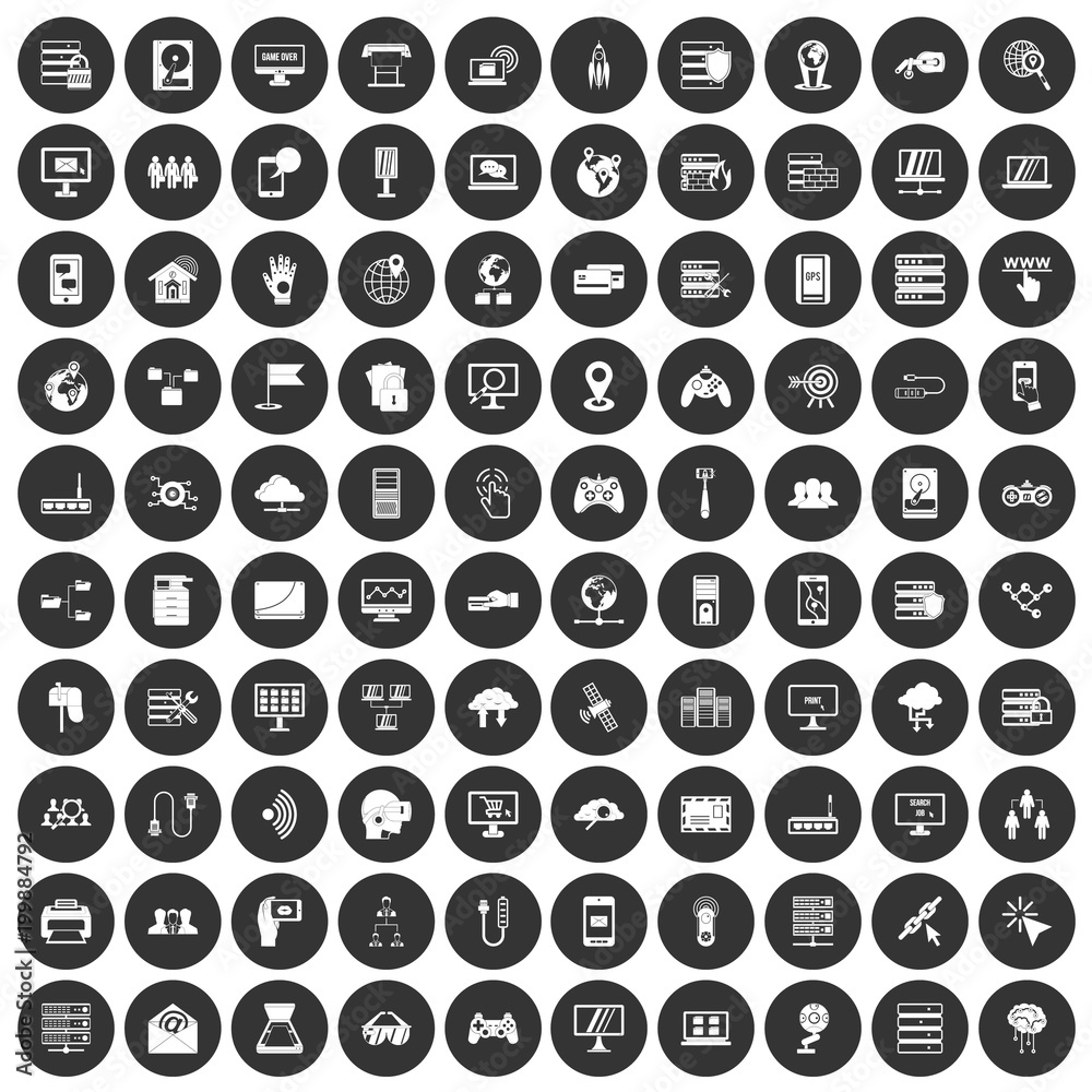 100 network icons set black circle 100 network icons set black circle