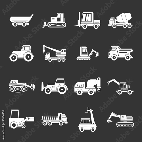 Building vehicles icons set grey vector