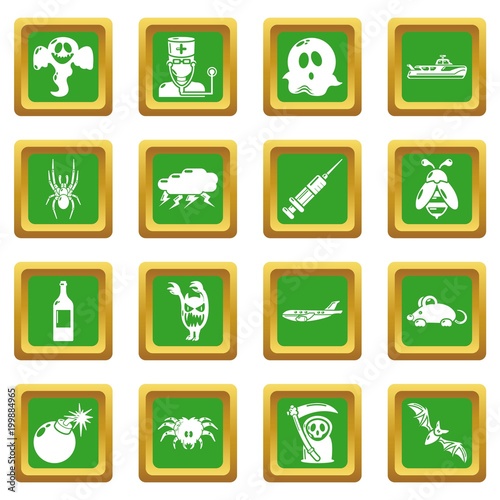 Fears phobias icons set green square vector