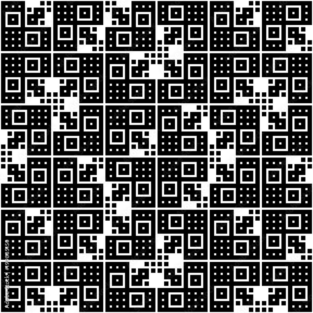 Seamless geometric pattern of simple shapes in black on white background Seamless geometric pattern of simple shapes in black on white background