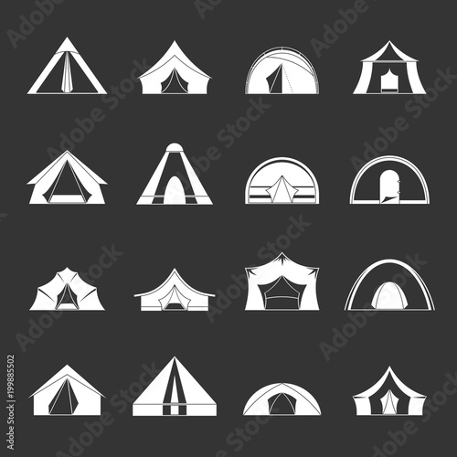 Tent forms icons set grey vector