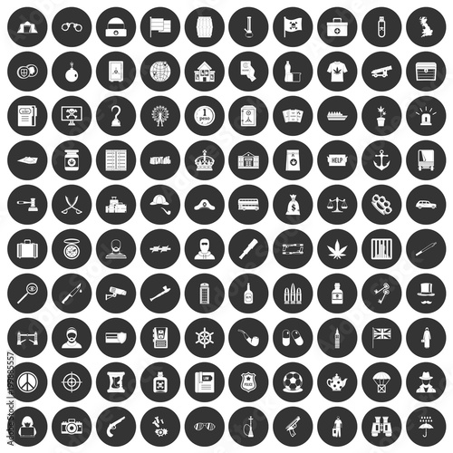100 offence icons set black circle