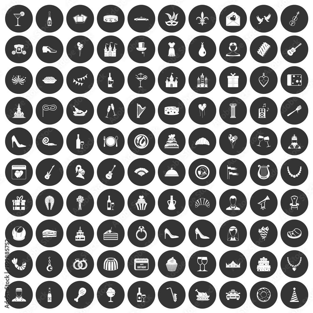 100 banquet icons set black circle 100 banquet icons set black circle