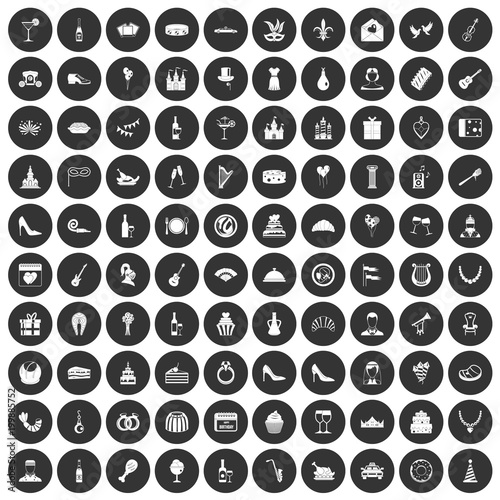 100 banquet icons set black circle