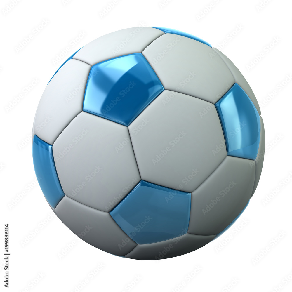 Blue and white soccer ball  3d illustration on white background