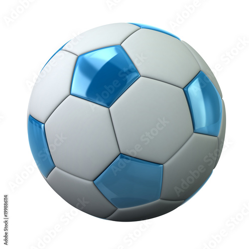 Blue and white soccer ball  3d illustration on white background