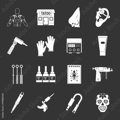Tattoo parlor icons set grey vector