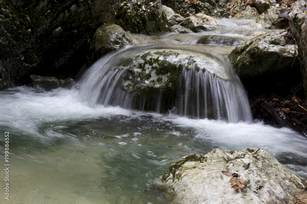 detail of waterfall on mountain canyon