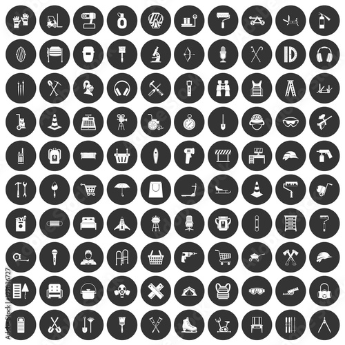 100 outfit icons set black circle