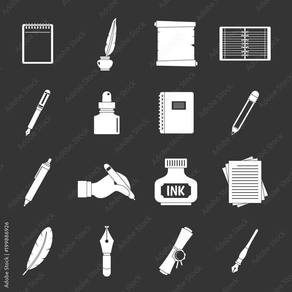 Obraz premium Writing icons set grey vector