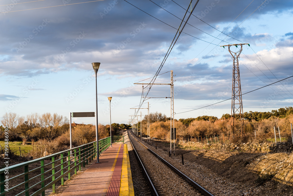 Railroad tracks in rural station