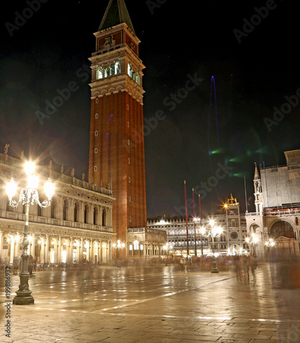 Italy Venice bell tower at night with long exposure
