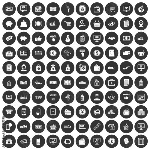 100 payment icons set black circle