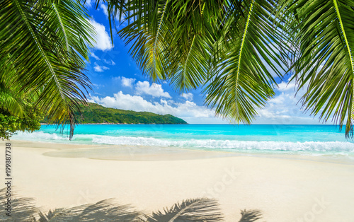 Tropical beach Anse Lazio at Praslin island, Seychelles. Most beautiful beach in the world.