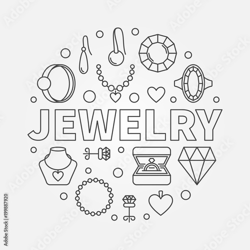 Vector Jewelry round illustration made with outline icons