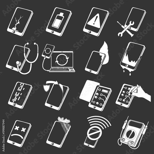 Repair phones fix icons set grey vector