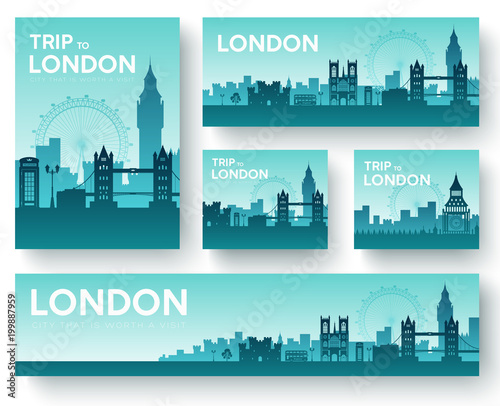 Set of England landscape country ornament travel tour concept. Culture traditional, flyer, magazine, book, poster, abstract, element. Vector decorative ethnic greeting card or invitation design 