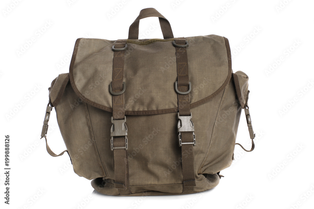 Naklejka premium Military backpack isolated on white