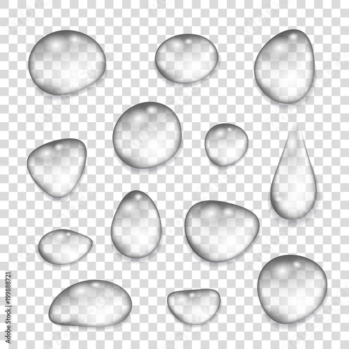 Transparent gray drops of water.