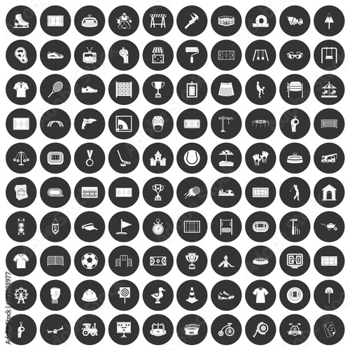 100 playground icons set black circle