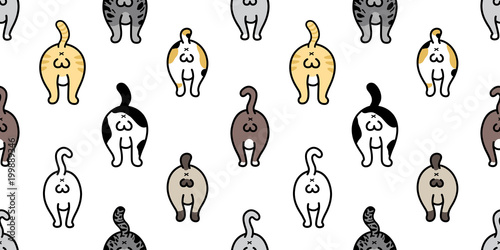 Cat Seamless Pattern vector cartoon breed kitten butt of cat isolated doodle repeat background wallpaper