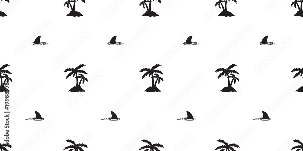 palm tree coconut tree seamless pattern shark fin dolphin whale vector ocean wave island tropical isolated background wallpaper