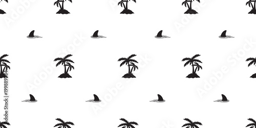 palm tree coconut tree seamless pattern shark fin dolphin whale vector ocean wave island tropical isolated background wallpaper