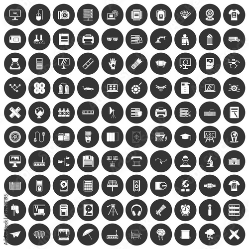 100 printer icons set black circle