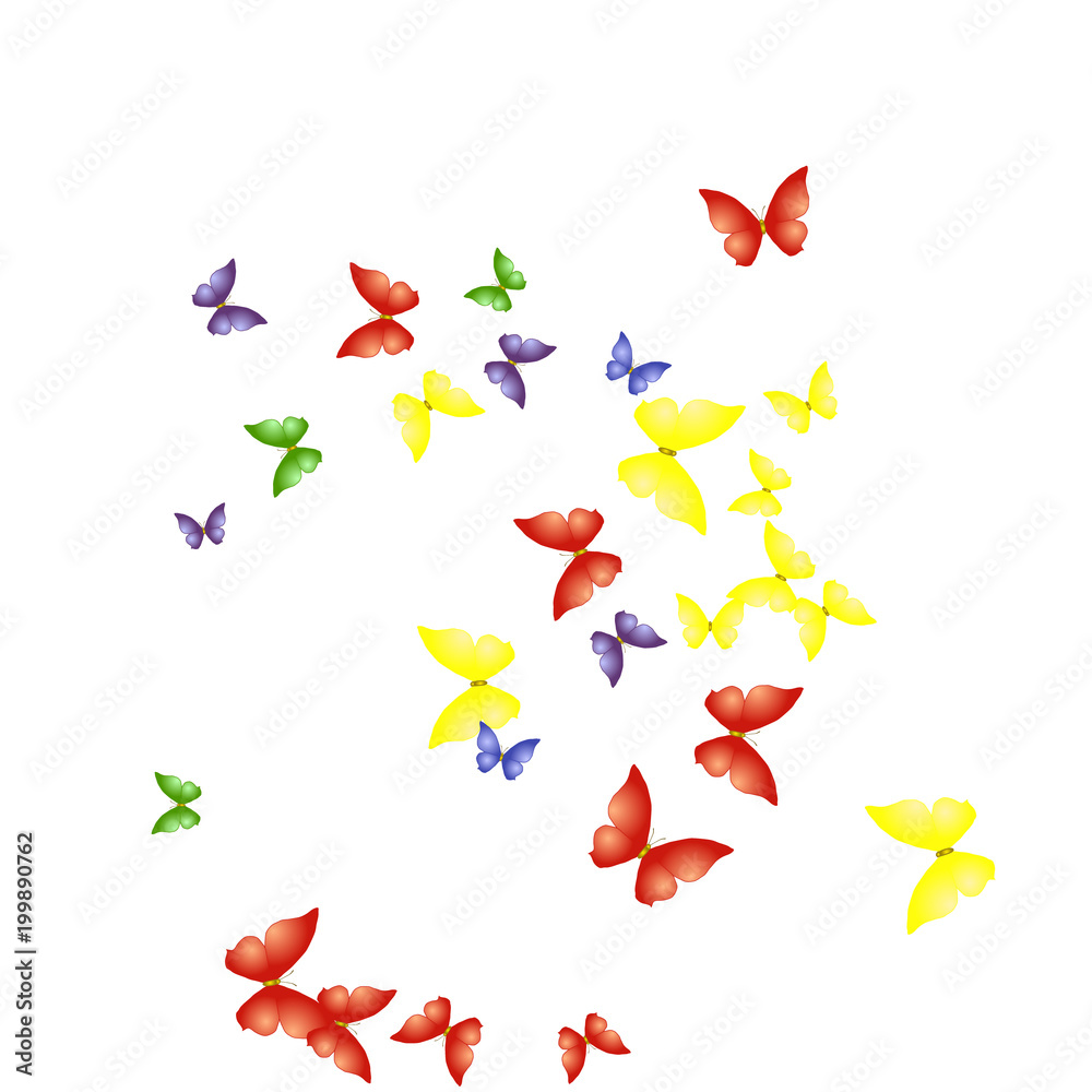 Fototapeta premium Background with Colorful Butterflies. Simple Feminine Pattern for Card, Invitation, Print. Trendy Decoration with Beautiful Butterfly Silhouettes. Vector Background with Moth