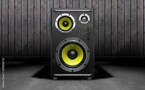 Obraz na plátně Audio speakers on black background. 3d rendering.