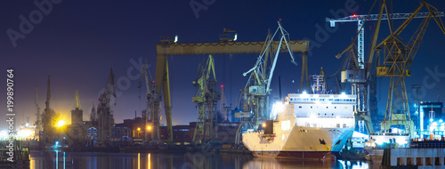 Obraz na plátně industrial areas of the shipyard in Szczecin in Poland,high resolution panorama