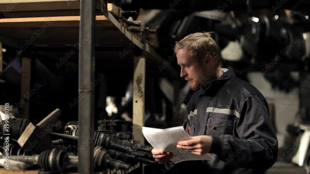 man with the list in stock of used auto parts man with the list in stock of used auto parts