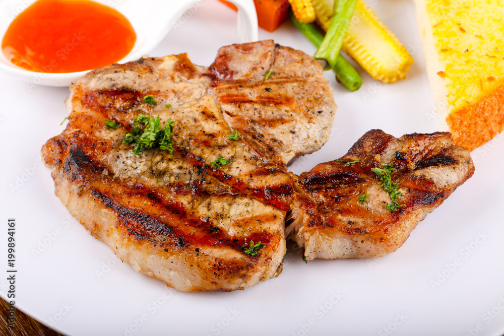 Grilled pork steak