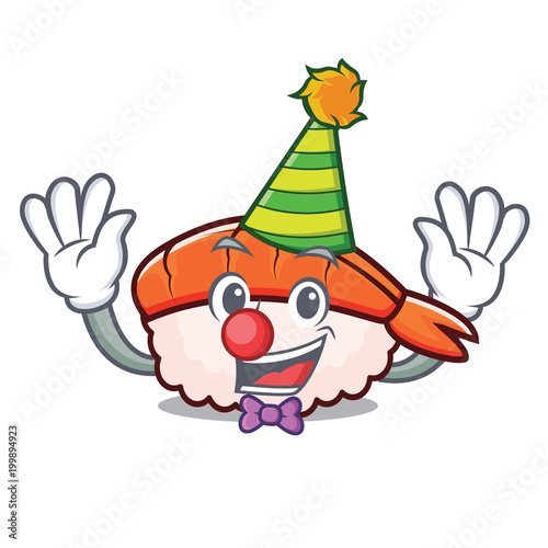 Clown ebi sushi mascot cartoon