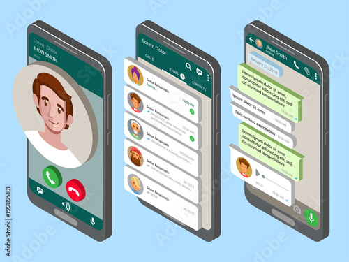 Mockup of phone with mobile messenger on screen.