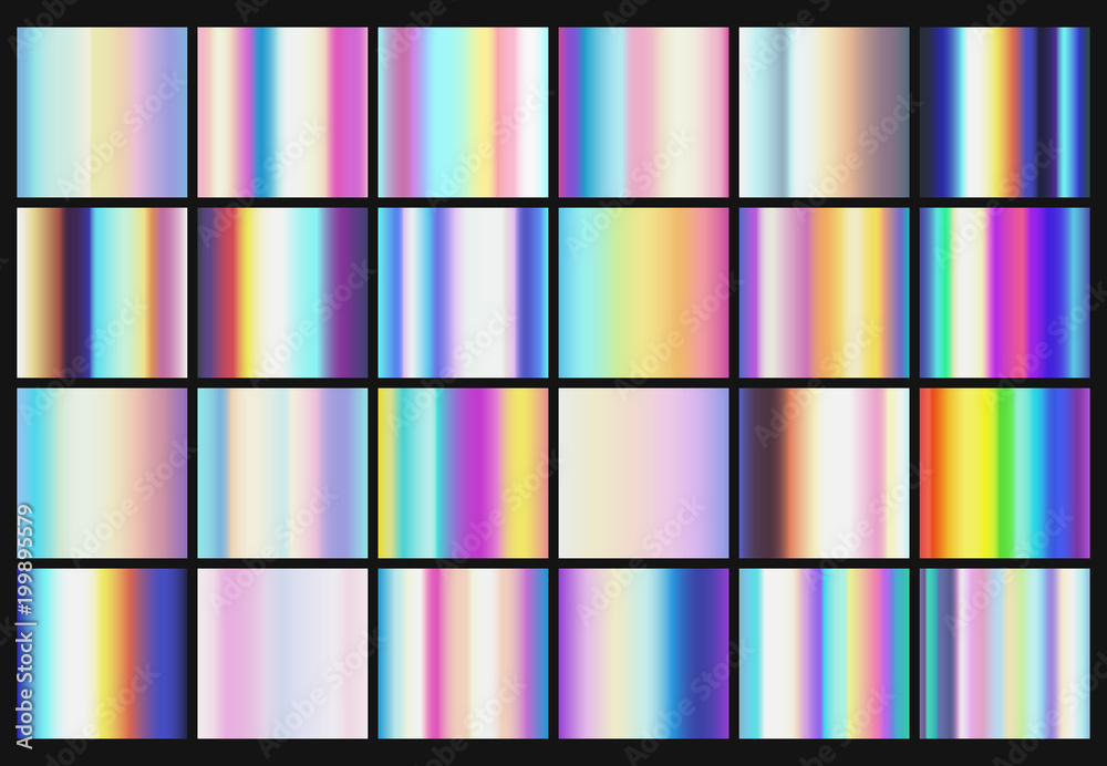 Rainbow metallic gradients with holographic colors vector templates - obrazy, fototapety, plakaty 