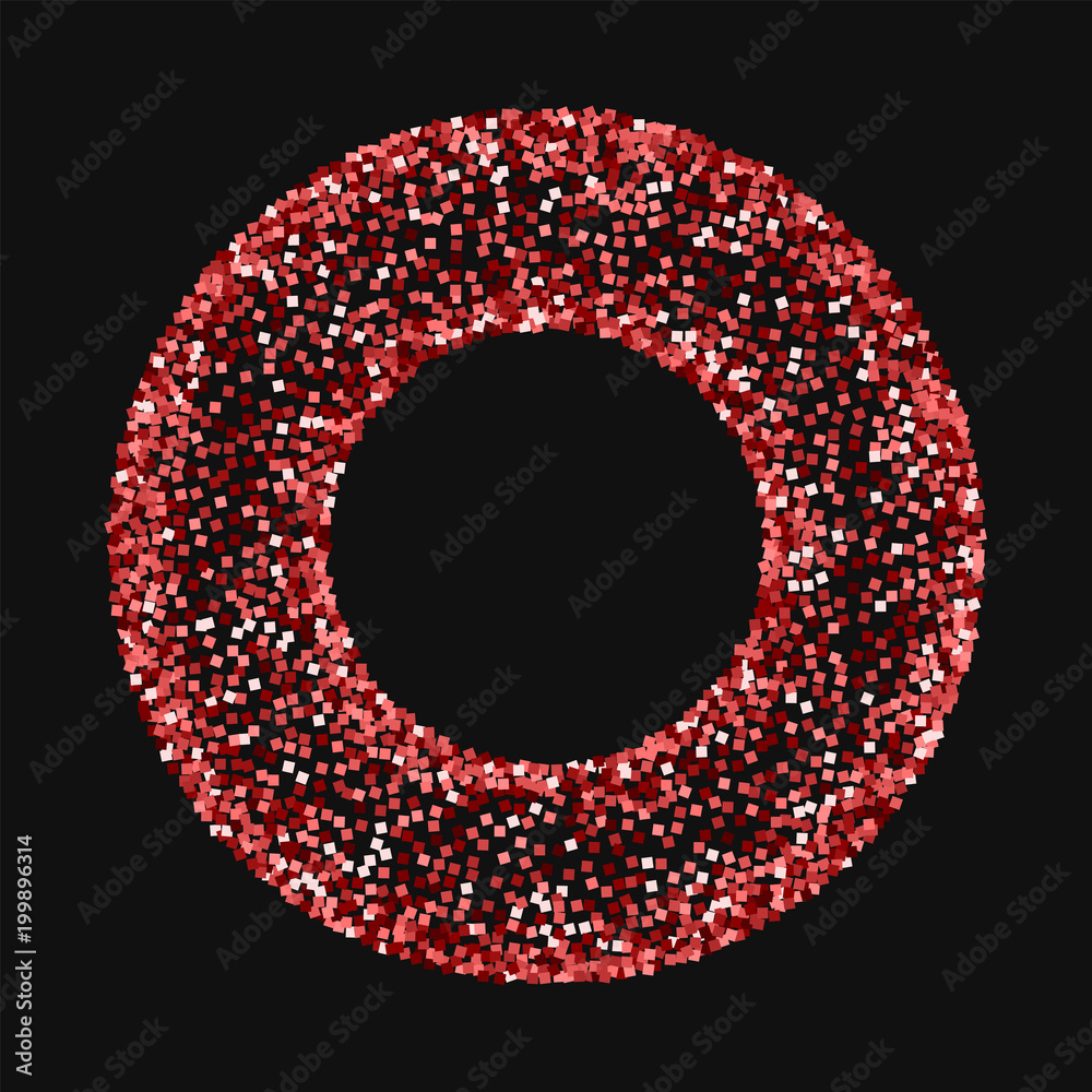 Red gold glitter. Round bagel frame with red gold glitter on black background. Cool Vector illustration. Red gold glitter. Round bagel frame with red gold glitter on black background. Cool Vector illustration.