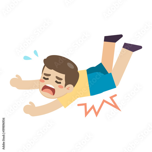 Boy slip and stumble on the floor, vector illustration.