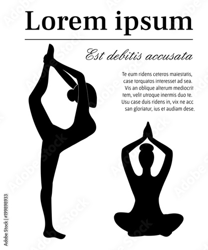 Black silhouette. Female gymnast on floor. Gymnastics concept with place for your text. Vector illustration on white background. Web site page and mobile app photo