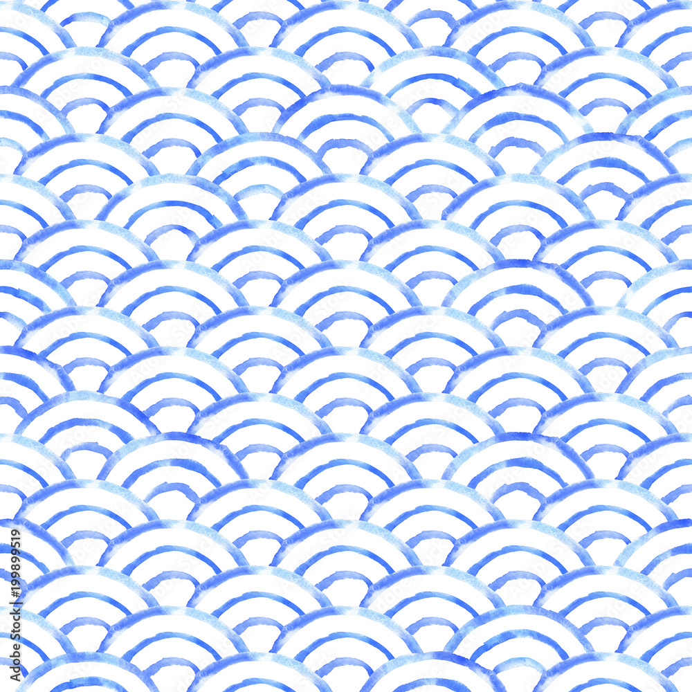 Fish scales seamless background, hand drawn watercolor blue reeating pattern. Fish scales seamless background, hand drawn watercolor blue reeating pattern.