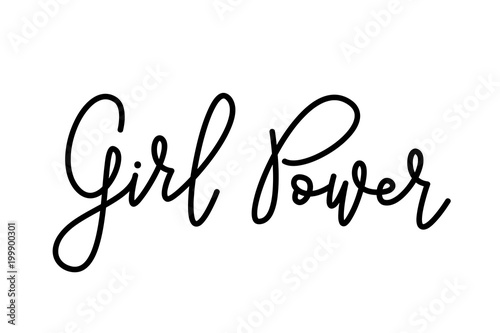 Girl Power text . Monoline calligraphy script. Cute design for print woman shirt. Feminism slogan. Vector illustration