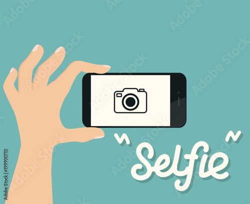 hand hold smartphone  selfie  flat illustration