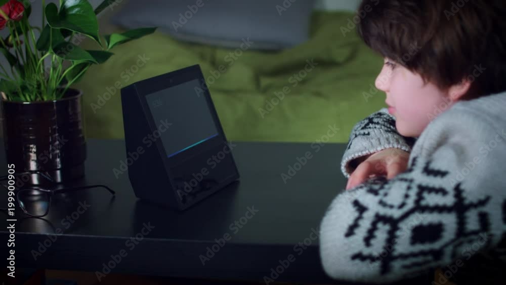 4K Child Boy Checking Shops Nearby on Smart Home Device