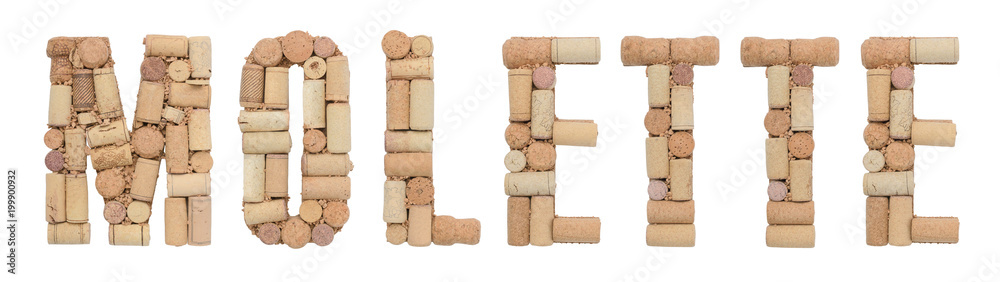 Grape variety Molette made of wine corks Isolated on white background